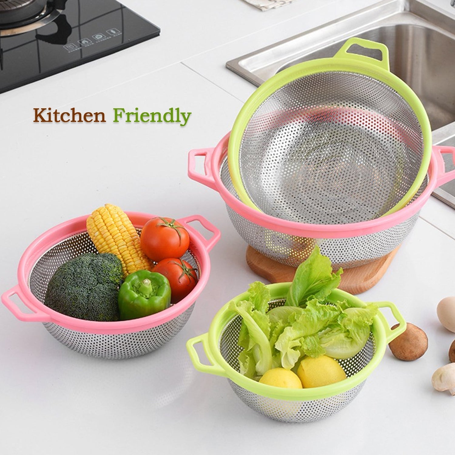 7145 Stainless Steel Colander with Handle, Large Metal Green Strainer for Pasta, Spaghetti, Berry, Veggies, Fruits, Kitchen Food Colander, Dishwasher Safe DeoDap 7145 Stainless Steel Colander with Handle, Large Metal Green Strainer for Pasta, Spaghetti, Berry, Veggies, Fruits, Kitchen Food Colander, Dishwasher Safe DeoDap